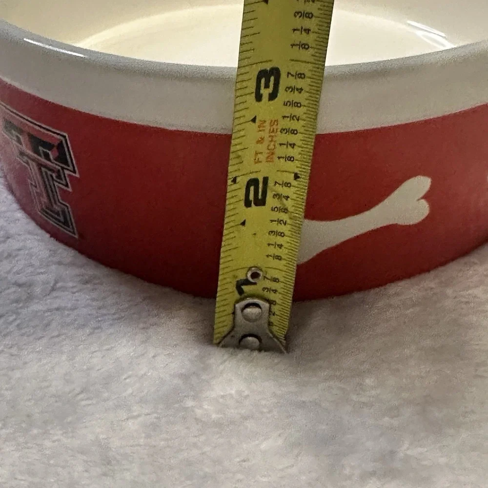 Texas Tech Red Raiders Dog Bowl Food or Water Red White Bones Ceramic‎ Stoneware